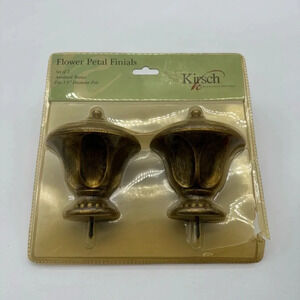 Kirsch Designer Metals Flower Petal Finials  1 3/8" Pole Gilded Bronze Set Of 2